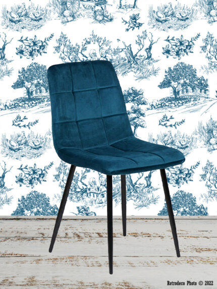 Chaise Manta Velours bleu canard Athezza