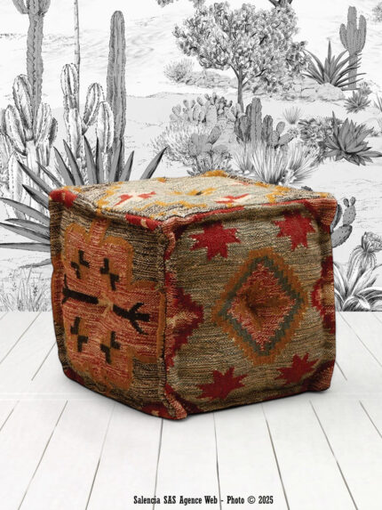 Pouf kilim terre de sienne déco ethnique chic Chehoma