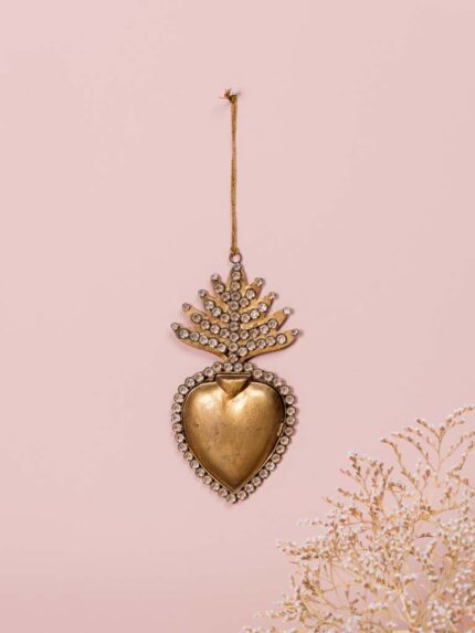 Suspension ex-voto boite Coeur or antique et diamants