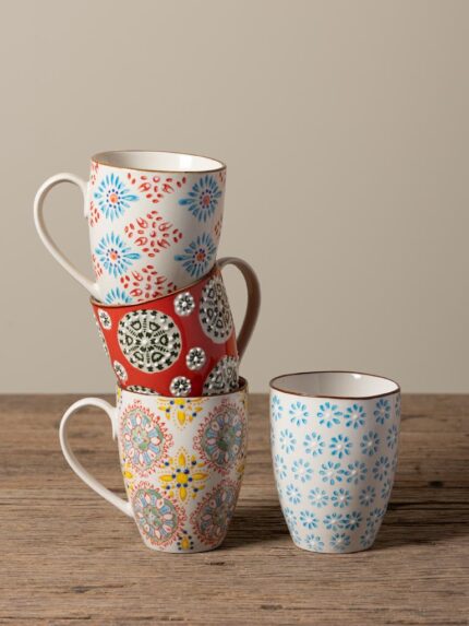 Set 4 mugs céramique fleuris Bohemian Chehoma