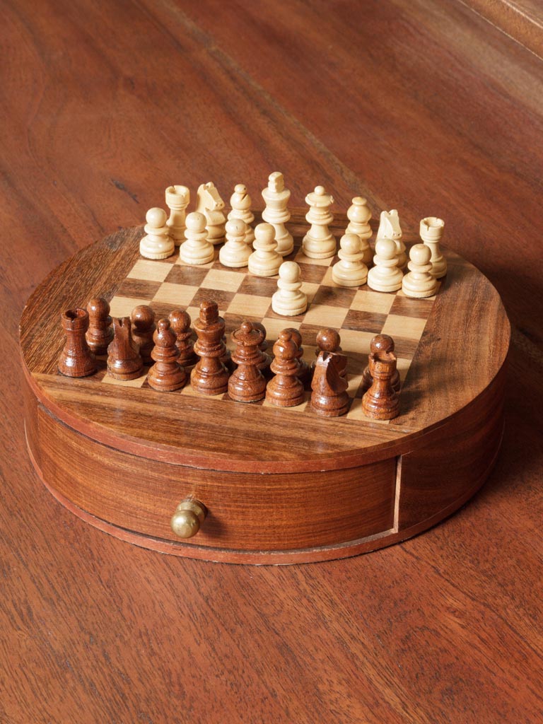 Jeu d'échec boîte ronde bois Chehoma