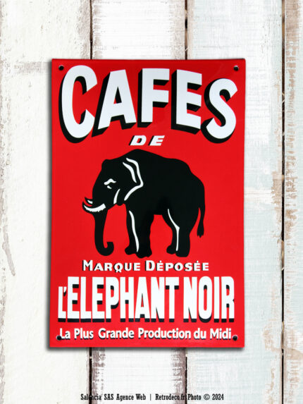 Plaque émaillée Cafés Eléphant Noir Email Replica