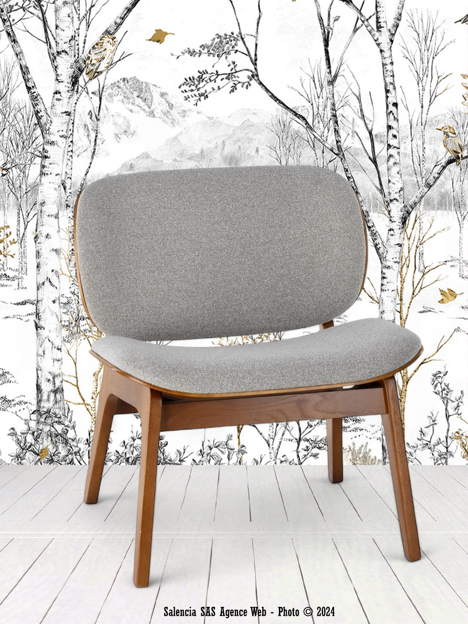 Fauteuil Kuji Gris Clair Structure Bois Athezza