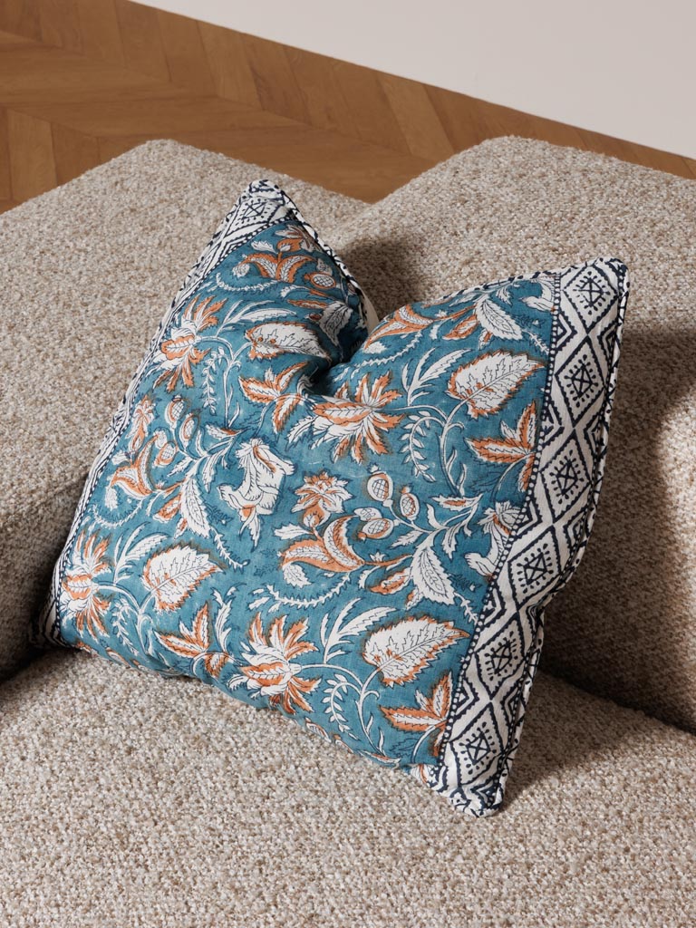 Coussin blockprint fleuri pavot Chehoma