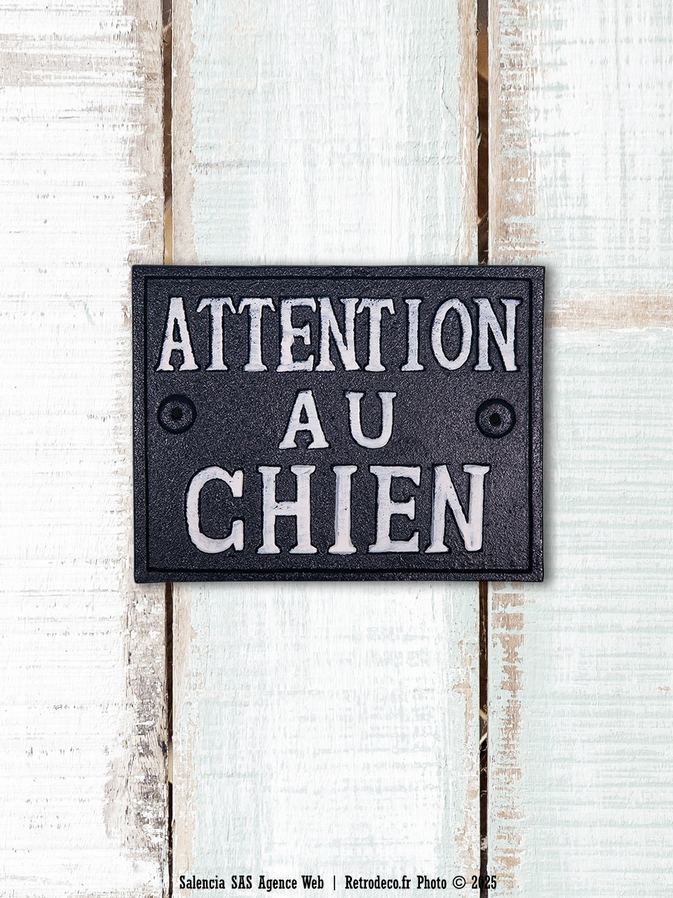 Plaque fonte Attention au Chien Antic Line